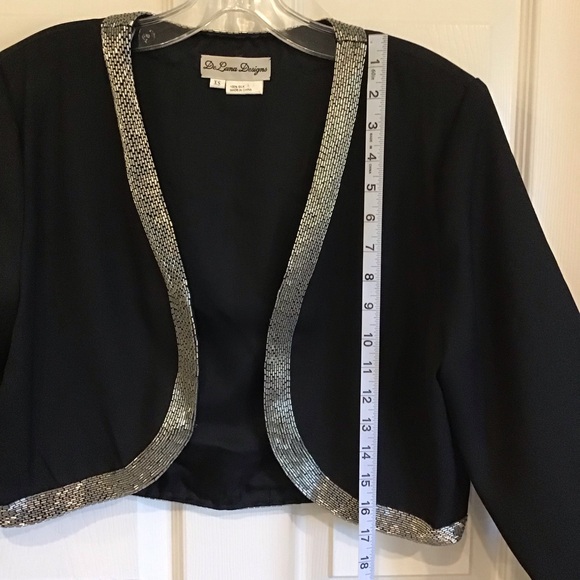 Vintage black long sleeve shrug with silver trim, size XS - Picture 5 of 8